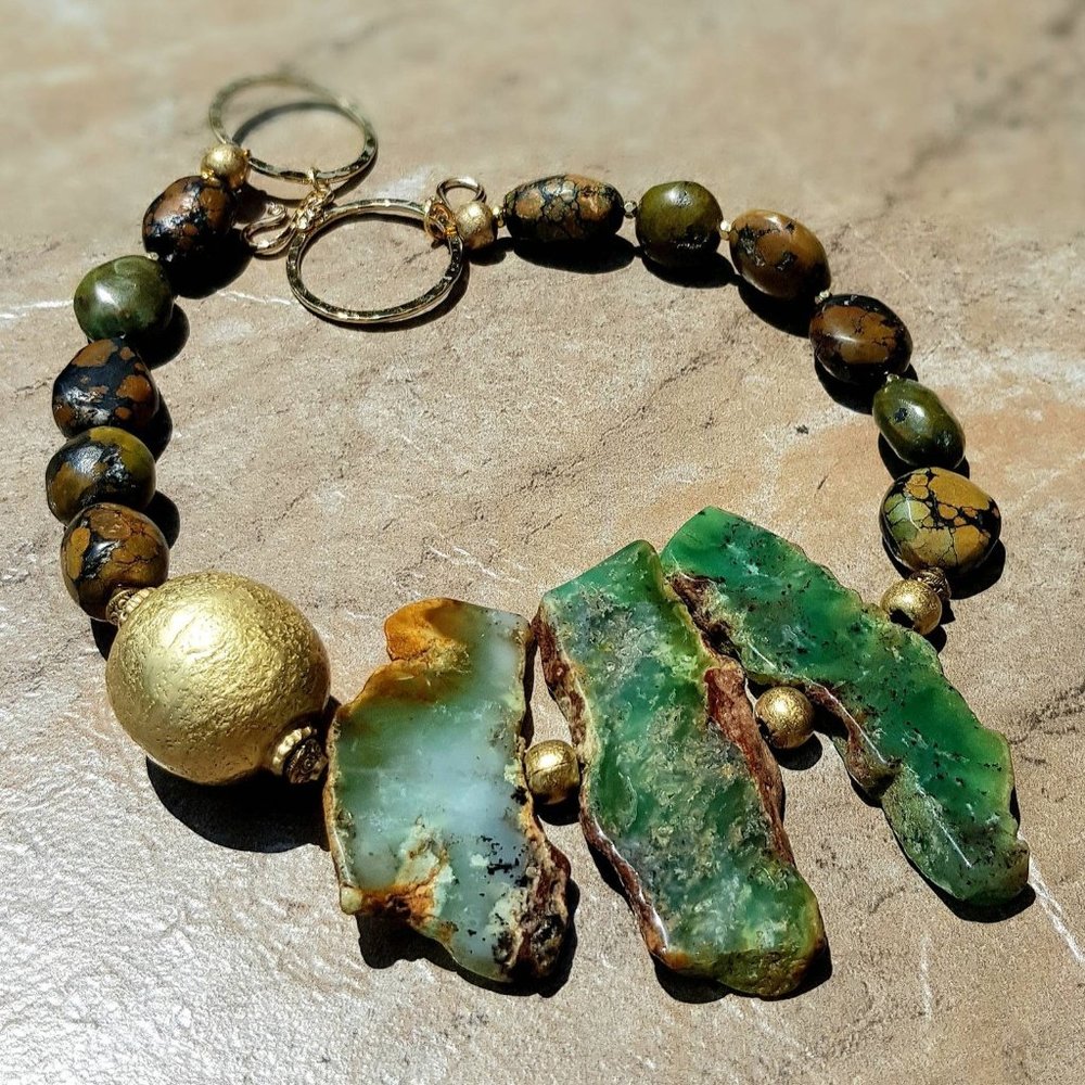 SOLD Australian Chrysoprase and Turquoise Tribal Boho Asymmetric Necklace